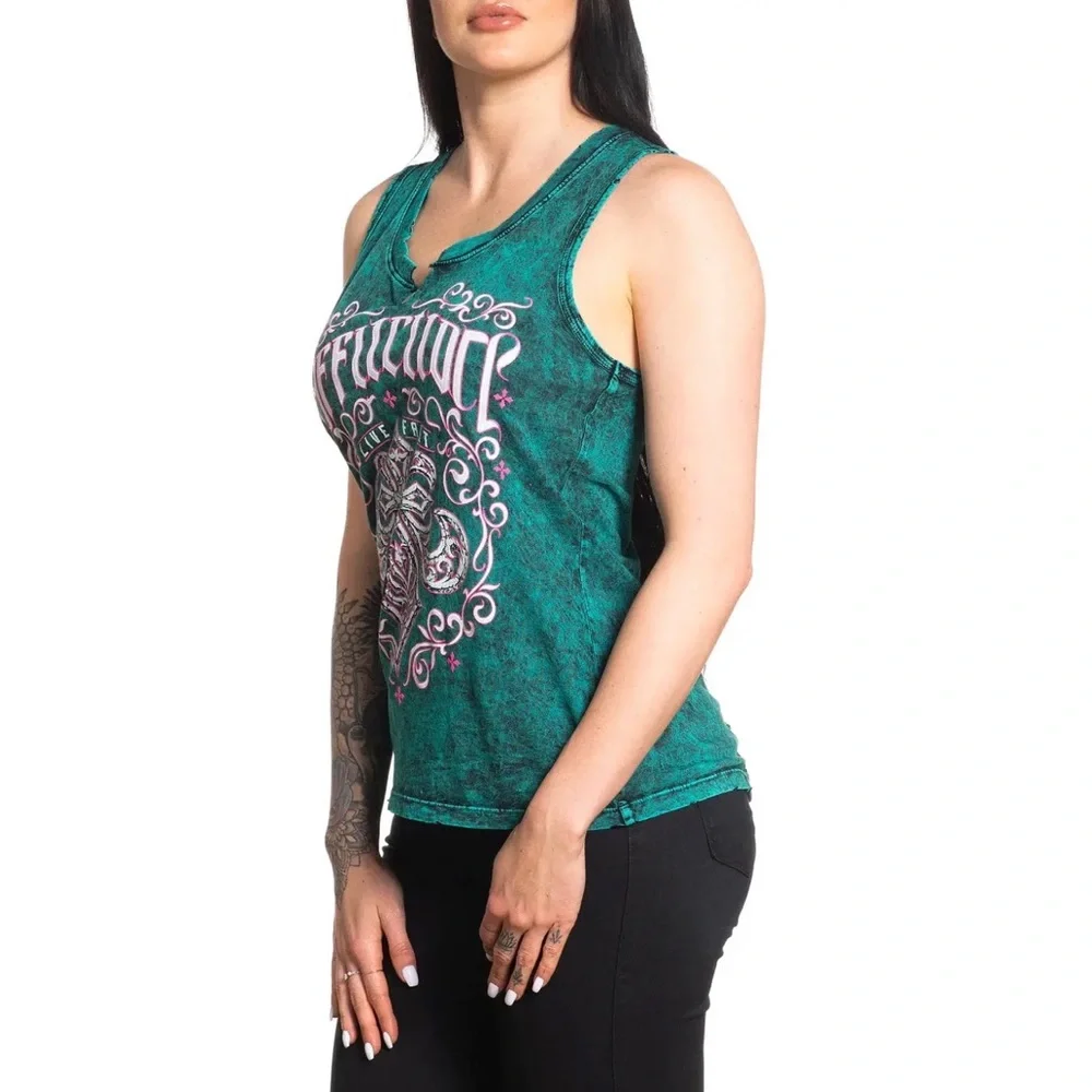 Affliction Women's T-Shirt Winter Epitaph Black Biker Tattoo - Picture 7 of 9